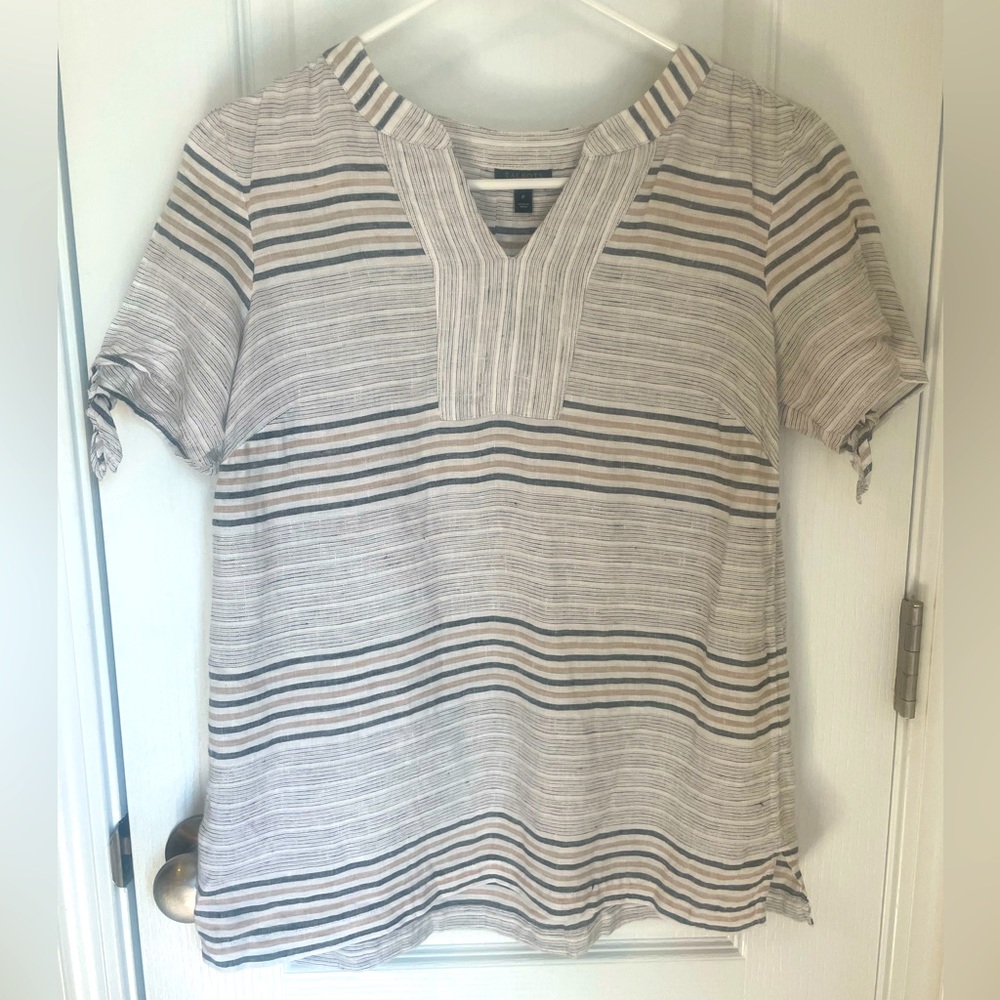 Talbots Striped Linen Tie Sleeve Top